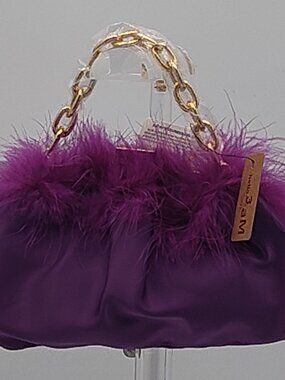 Violet Smoke After-Dark Glam Feather Satin Evening Bag by Hello 3am